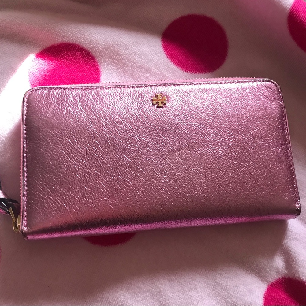 Tory Burch Metallic Pink Zip-Around Wallet